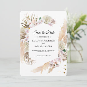 Elegante Orchideen- und Pampas-Schönheitsrahmen Save The Date