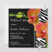 Elegante Orchids Zebra Print Birthday Party Einlad Einladung (Vorderseite)