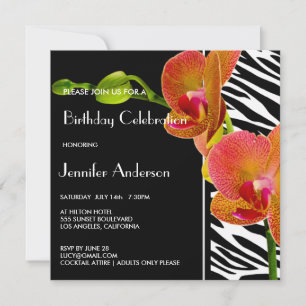 Elegante Orchids Zebra Print Birthday Party Einlad Einladung