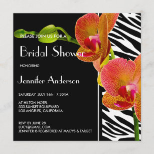 Elegante Orchids Zebra Print Brautparty Einladunge Einladung