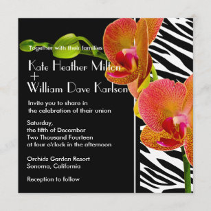 Elegante Orchids Zebra Print Wedding Einladungen