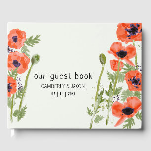 Elegante Oriental Orange Poppy Blume Gästebuch