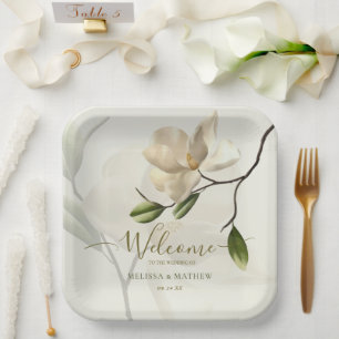 Elegante Oriental White Magnolia Wedding Pappteller