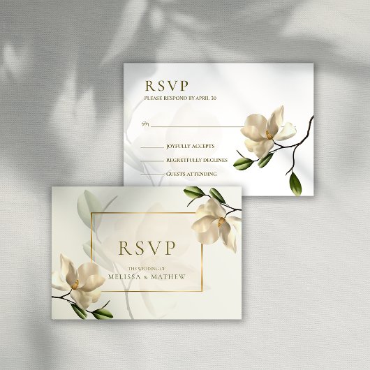 Elegante Oriental White Magnolia Wedding RSVP Card Einladung