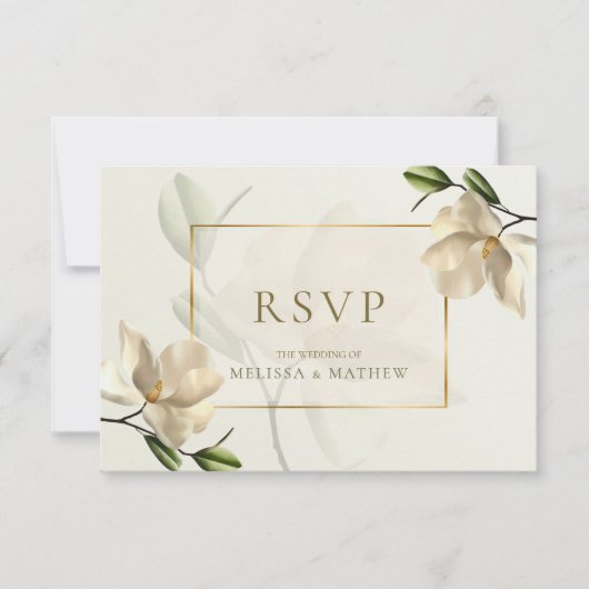 Elegante Oriental White Magnolia Wedding RSVP Card Einladung (Vorderseite)