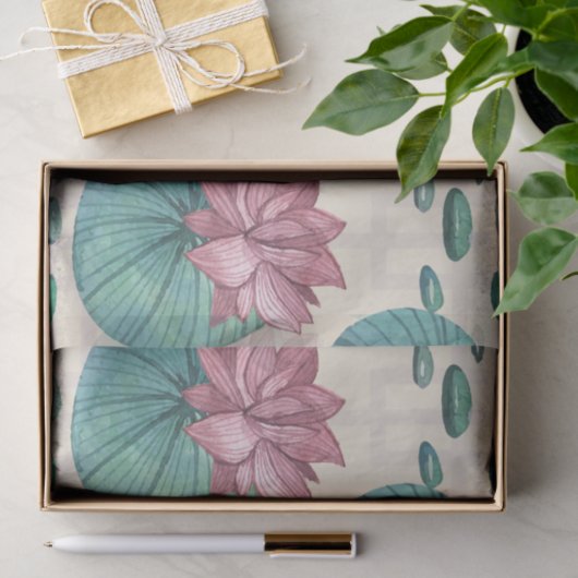 Elegante orientalische Aquarelllotosmalerei Seidenpapier (Geschenk)