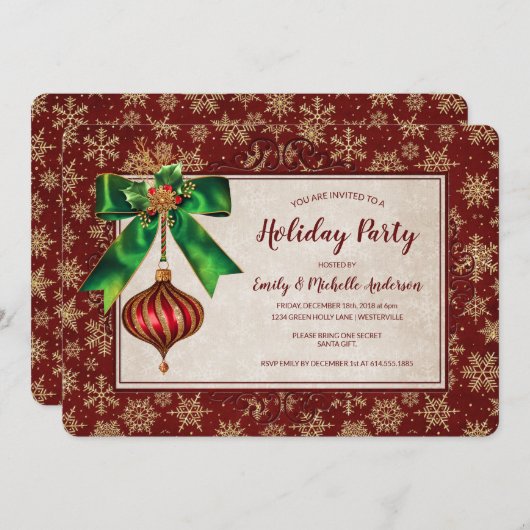 Elegante Ornament & Glitzer Einladung (Vorne/Hinten)