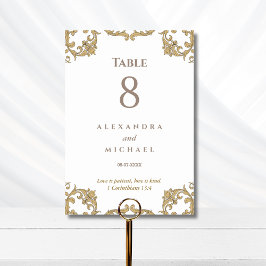 Elegante ornamentale barocke christliche Hochzeit  Tischnummer