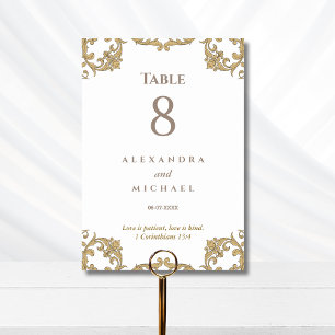 Elegante ornamentale barocke christliche Hochzeit  Tischnummer