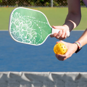 Elegante ornamentale Zen-Mandala-Rosette in grünen Pickleball Schläger