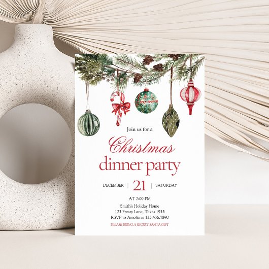 Elegante Ornaments Abendessen Weihnachts-Party Einladung