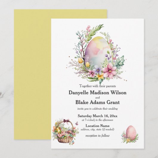 Elegante Osterfeier Frühjahr Wasserfarbenhochzeit Einladung (Vorne/Hinten)