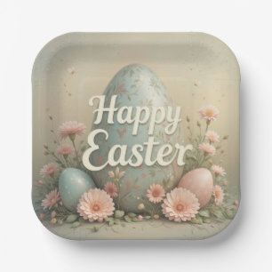 Elegante Osterfloral Design Soft Beige Pappteller