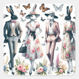 Elegante Ostersonnige Springtime-Mode Quadratischer Aufkleber