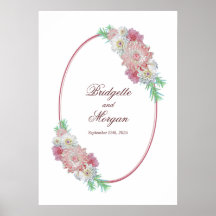 Elegante Oval Border Pink Floral Wedding