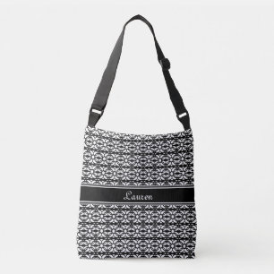 Elegante, ovale geometrische Form in Schwarz-Weiß Tragetaschen Mit Langen Trägern