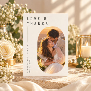 Elegante ovale Sonnenuntergangs-Foto-Hochzeit Dankeskarte