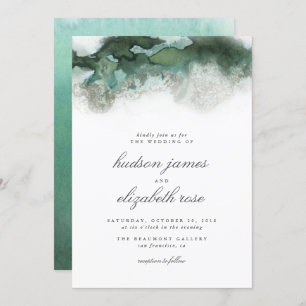 Elegante Ozean-Grün Ombre Aquarell-Hochzeit Einladung