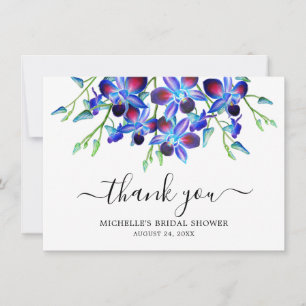 Elegante Ozeanblaue Orchideen-Aquarell-Brautparty Dankeskarte