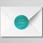 Elegante ozeanblaue Sommer-Hochzeit in Urlaubsort Runder Aufkleber<br><div class="desc">Whimsical moderne Meer Meer Strand Hochzeit Einladung Umschlag Aufkleber oder bevorzugen Verpacken rund Aufkleber in blau aquamarin mit Seestern und weißen Typografie Skript. Die ideale Wahl für eine Hochzeit zu Themen wie Strand,  Meer,  Küste,  Küste,  tropische,  nautische,  Kreuzfahrt oder Insel.</div>