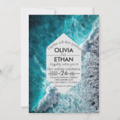 Elegante ozeanblaue Wellen Hochzeitsfeiern Einladung (Vorderseite)
