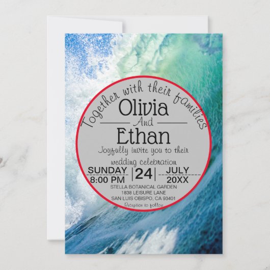 Elegante ozeanblaue Wellen Hochzeitsfeiern Einladung (Vorderseite)