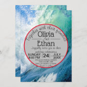 Elegante ozeanblaue Wellen Hochzeitsfeiern Einladung (Vorne/Hinten)