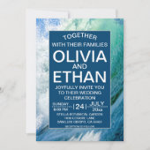 Elegante ozeanblaue Wellen Hochzeitsfeiern Einladung (Vorderseite)