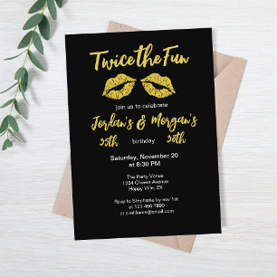 Elegante Paare Black Gold Kisses Joint Geburtstag Einladung