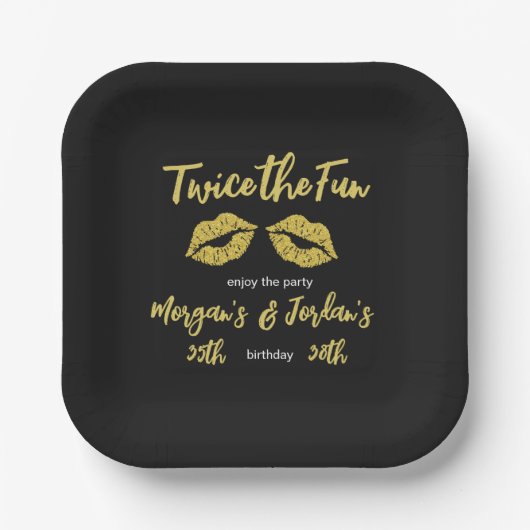 Elegante Paare Black Gold Kisses Joint Geburtstag Pappteller (Vorderseite)