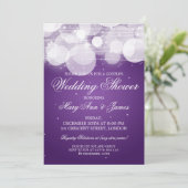Elegante Paare Dusche Glühen & Sparkle Lila Einladung (Stehend Vorderseite)