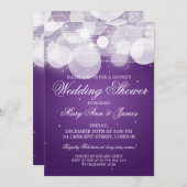 Elegante Paare Dusche Glühen & Sparkle Lila Einladung (Vorne/Hinten)