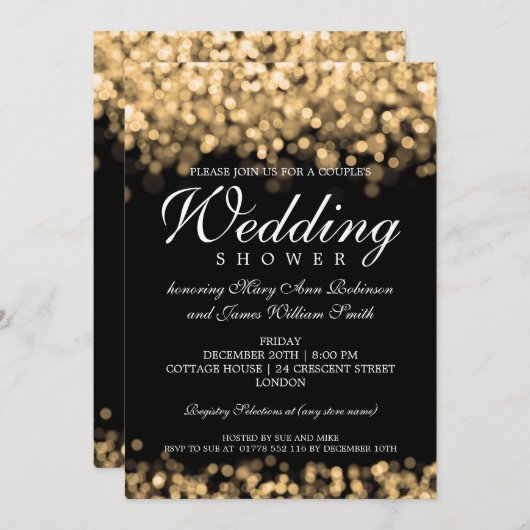 Elegante Paare Dusche Gold Lights Einladung (Vorne/Hinten)