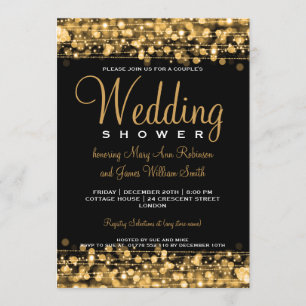 Elegante Paare Dusche Party Glitzern Gold Einladung