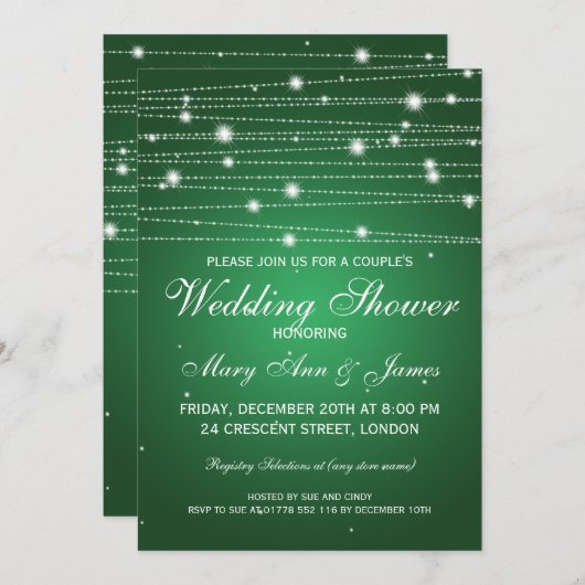 Elegante Paare Dusche Sparkling Linien Emerald Einladung (Vorne/Hinten)