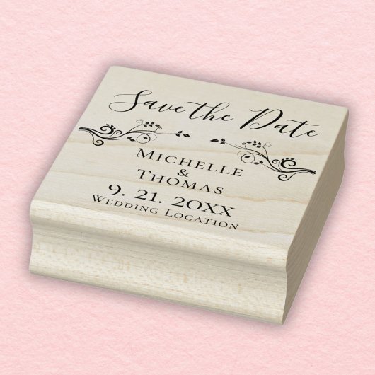 Elegante Paare Hochzeitband Save the Date Gummistempel