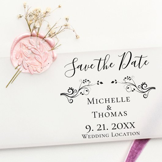 Elegante Paare Hochzeitband Save the Date Gummistempel