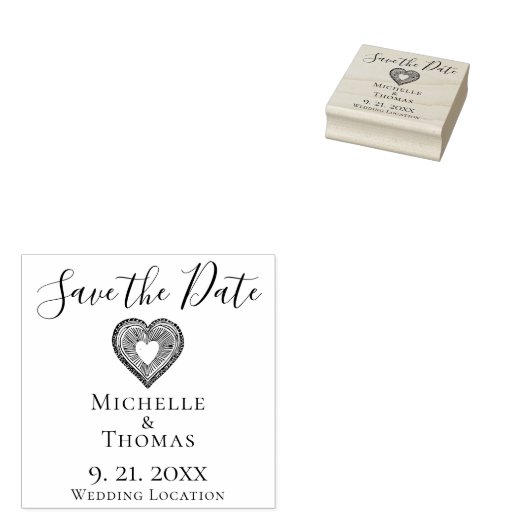 Elegante Paare Hochzeitsherz Save the Date Gummistempel (Stempel)