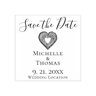 Elegante Paare Hochzeitsherz Save the Date Gummistempel