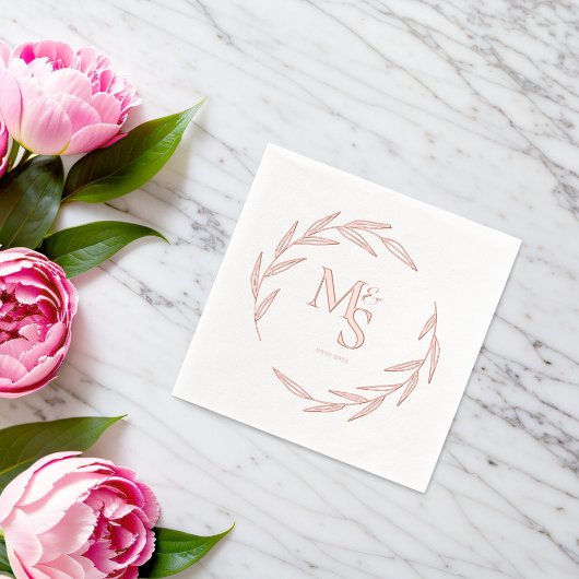 Elegante Paare Monogram Initials Date Rose Gold Servietten Mit Folie