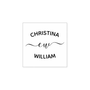 Elegante Paare Name Initials Wedding Gummistempel