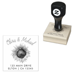 Elegante Paare Script Hochzeitadresse Sonnenblume Gummistempel