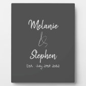 Elegante Paarnamen Datum Schriftart Grau Fotoplatte (Vorderseite)