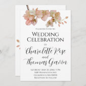 Elegante pachy rosa Blumenhochzeit Einladung (Vorne/Hinten)