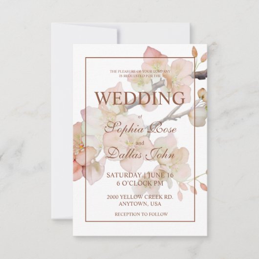 Elegante pachy rosa Blumenhochzeit Einladung (Vorderseite)