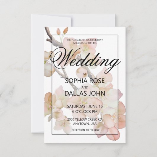 Elegante pachy rosa Blumenhochzeit Einladung (Vorderseite)