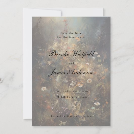 Elegante Painterly Script Fall-Wildblumen Hochzeit Save The Date (Vorderseite)