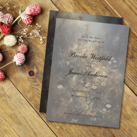Elegante Painterly Script Fall-Wildblumen Hochzeit Save The Date