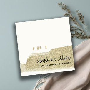 ELEGANTE PALE GOLD BLACK BRUSH STROKE CALLIGRAPHE  QUADRATISCHE VISITENKARTE