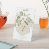 Elegante Palm Blätter Blumencreme Tischnummer Sockelschild (In SItu)